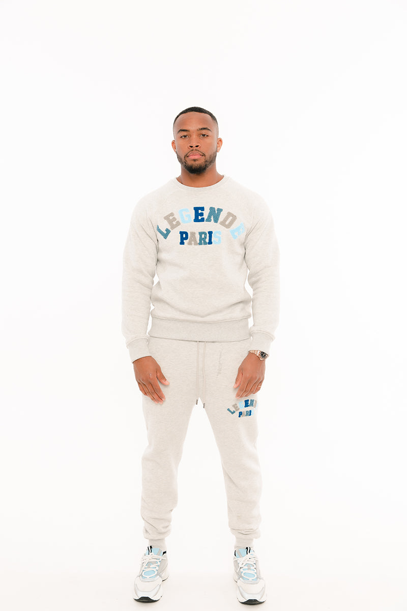 CHENILLE TRACK PANTS - GREY/BLUE